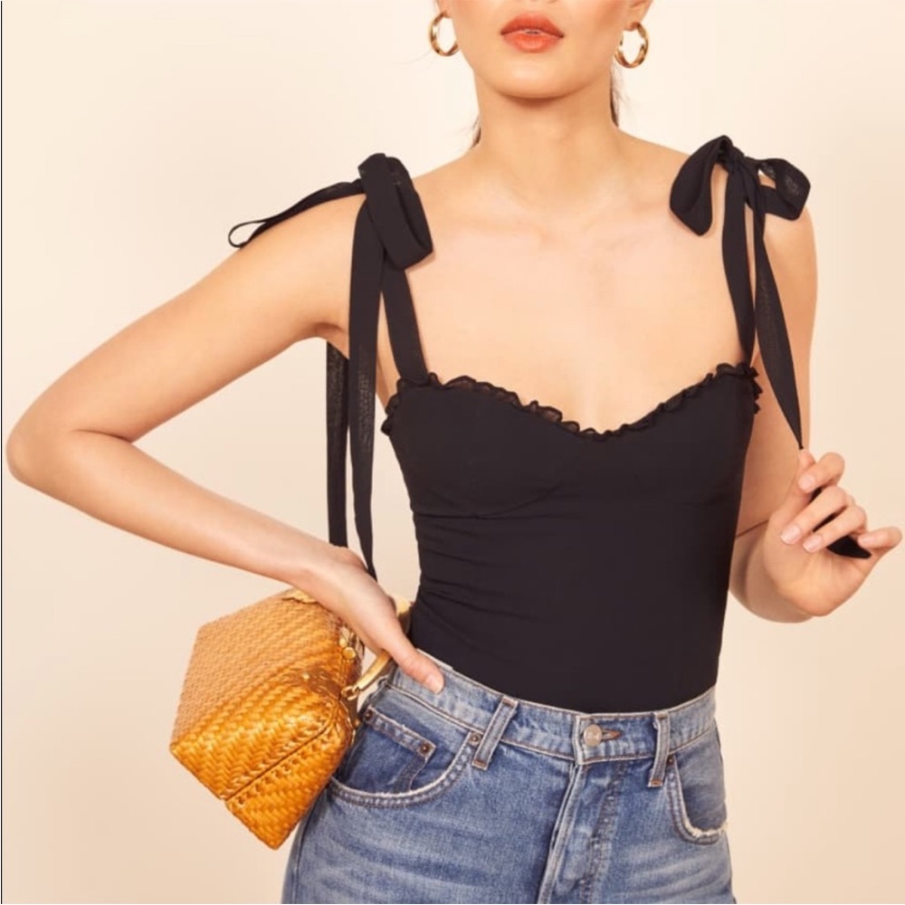 Reformation Blanca Black Scallop-Edge Top